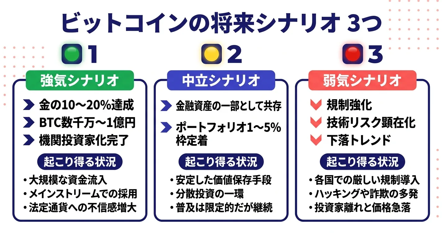ビットコインの将来シナリオ｜強気・中立・弱気の3パターン