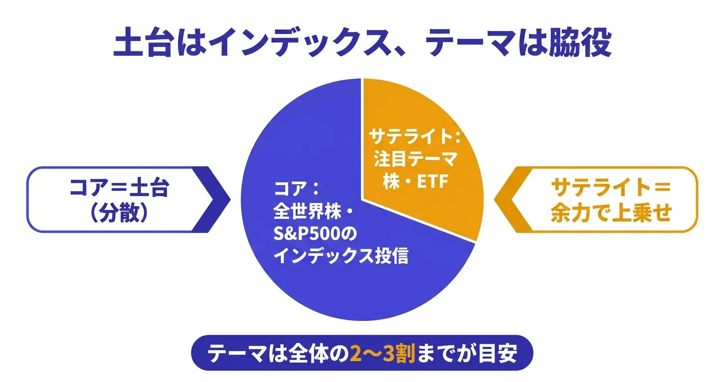 コアは全世界株やS&P500、サテライトは本命を余力で持つコアサテライト戦略｜投資の組み方