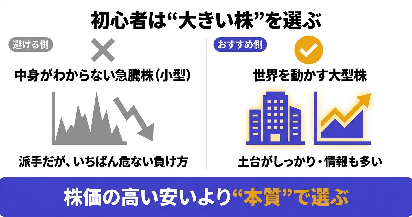 初心者は中身不明の小型急騰株より世界を動かす大型株を本質で選ぶ｜大型株の選び方