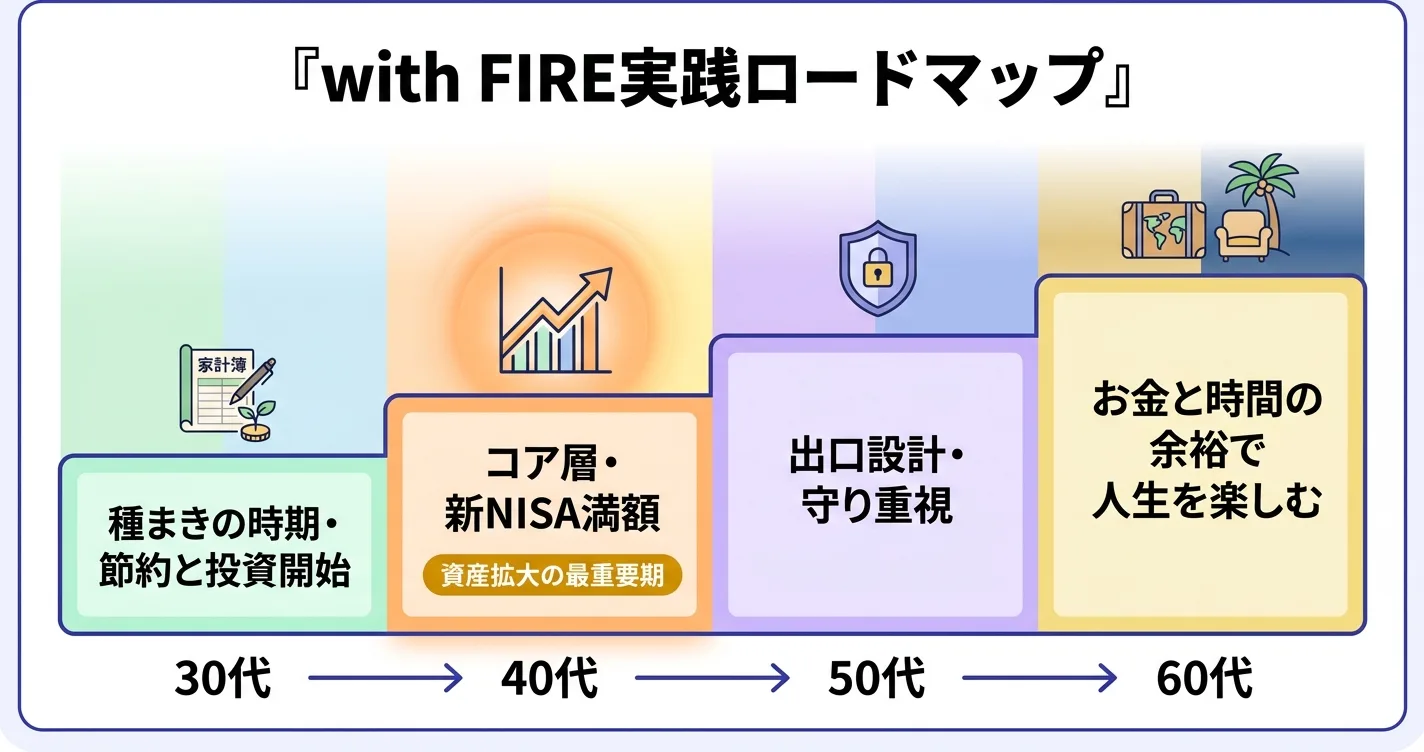 with FIRE実践ロードマップ — 30代から60代までの年代別戦略