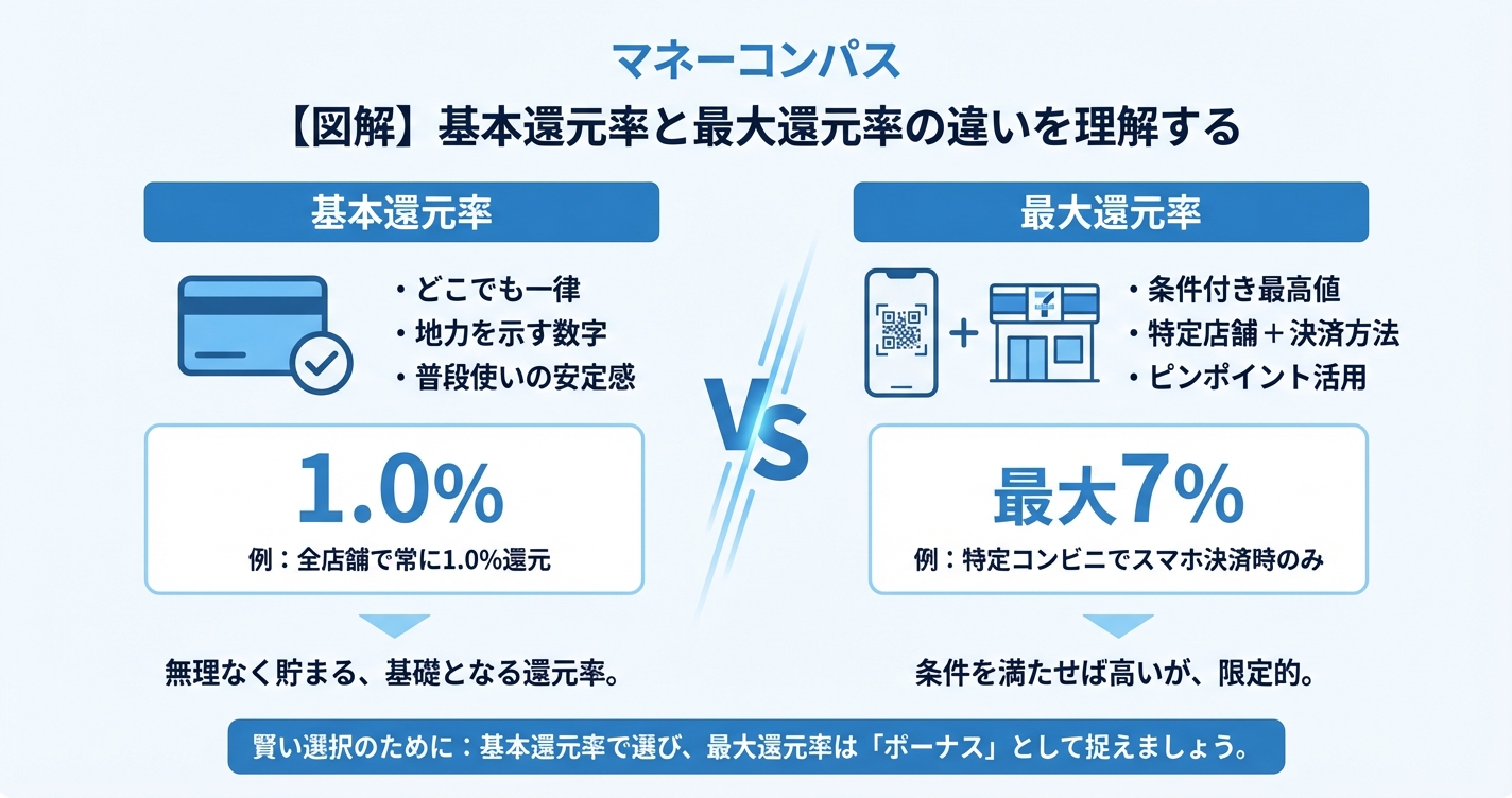 クレジットカード基本還元率vs最大還元率の違いの図解