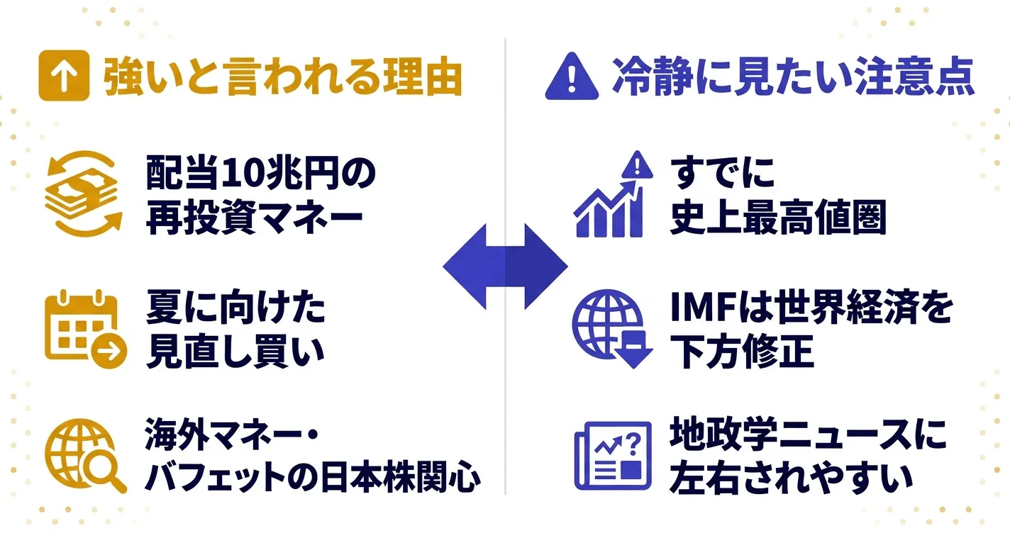 日本株が強いと言われる理由と冷静に見たい注意点の比較｜2026年の上乗せと逆風